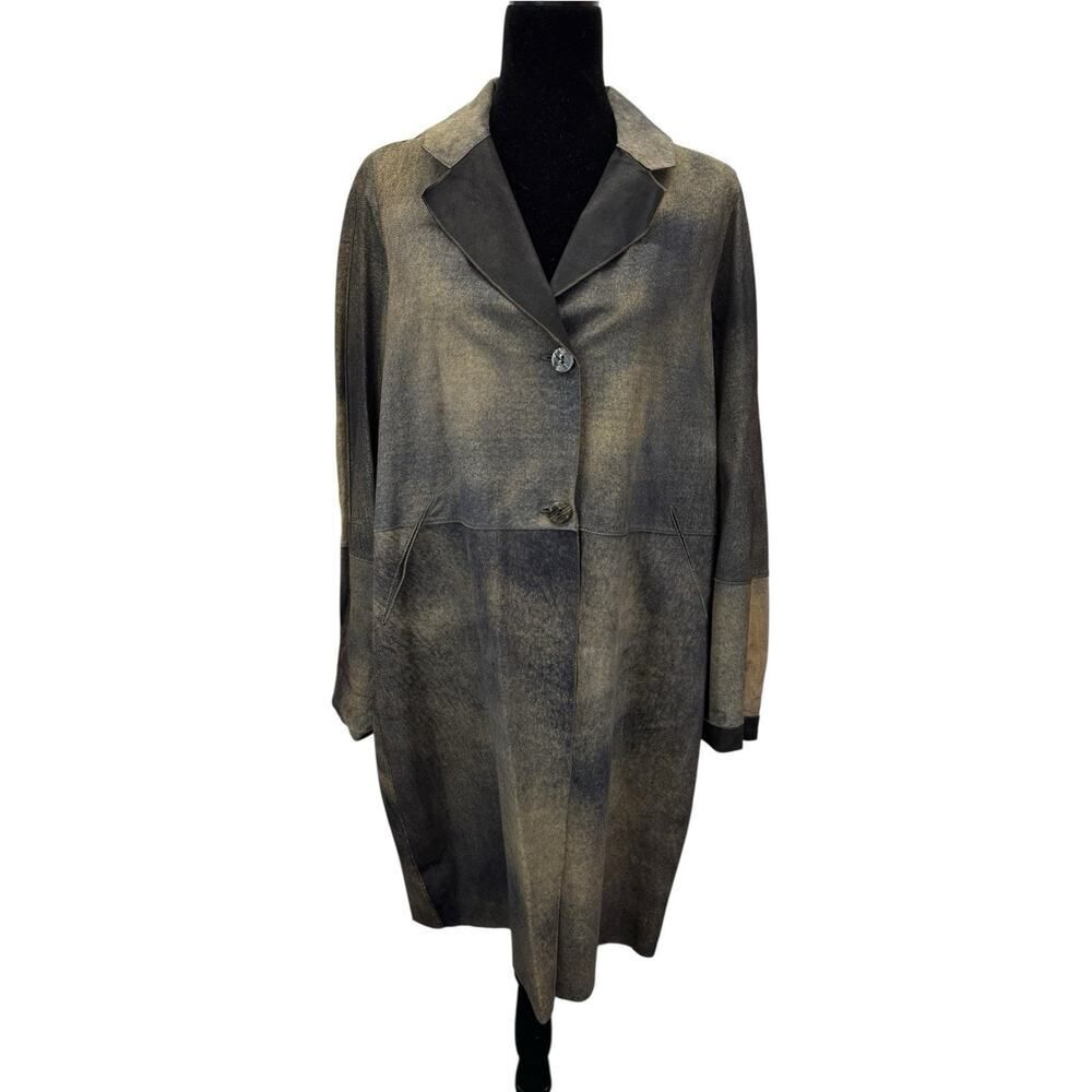 NWT $995 Giorgio Brato Hand Dyed Aged Leather Trench IT 46 Navy Brown